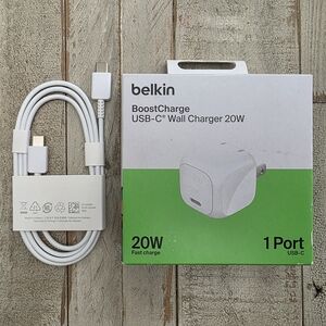 Belkin USB-C 20W Compact Wall Charger + Samsung USB-C to USB-C Charging Cable